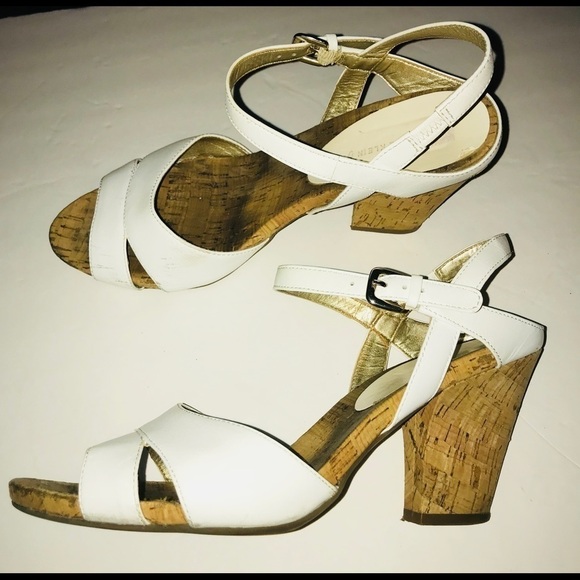 AK Anne Klein Iflex Cork Heel White Slingback Shoe - Picture 5 of 7